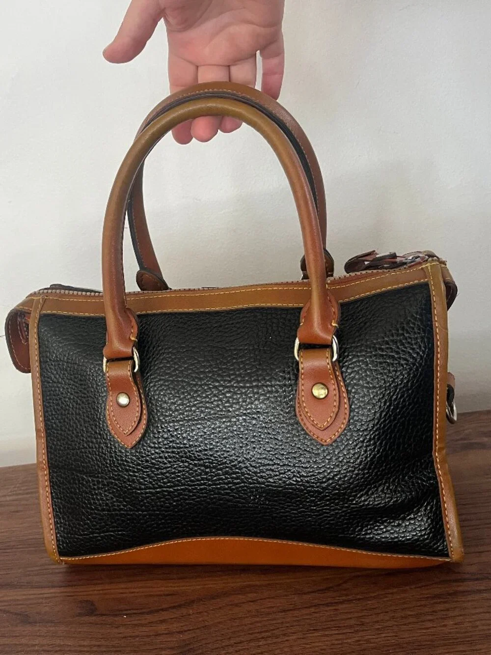 VTG Dooney Bourke Black and Brown Pebble AllWeather Leather Doctor's/Bowler Bag